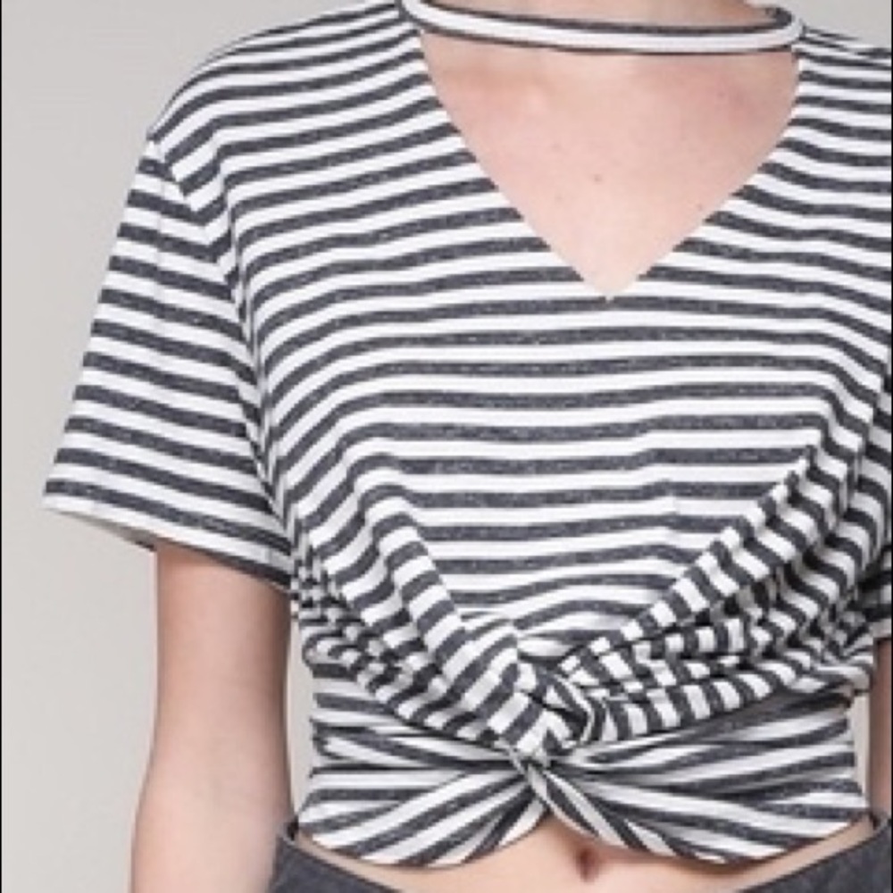 Stripe Vneck Crop Top